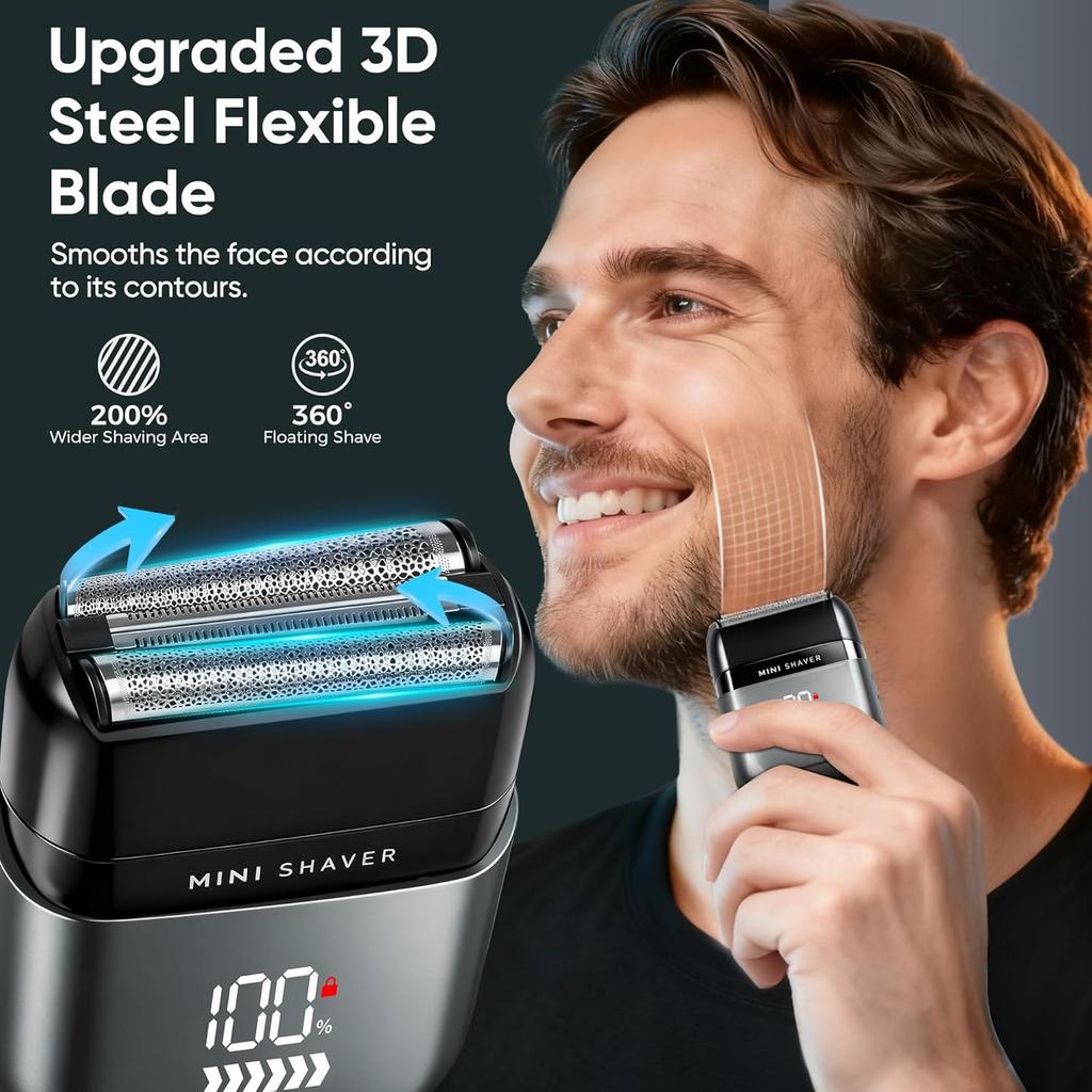 Электробритвы для мужчин для лица, карманная бритва USB мини-бритвы, электрические сеточные бритвы с Type C перезаряжаемые и LED-дисплеем, IPX7 водонепроницаемые