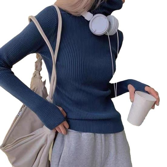 Женский свитер с высоким воротом, длинным рукавом, облегающего кроя, вязаный топ, однотонный, из мягкой эластичной ткани