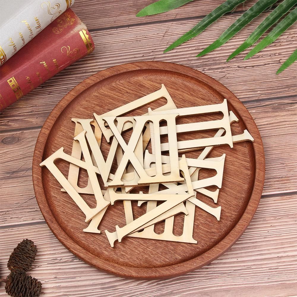 12pcs/set Home & Garden Home Decorations Laser Cut Wooden Roman Numerals Wood Chip Clock Accessories