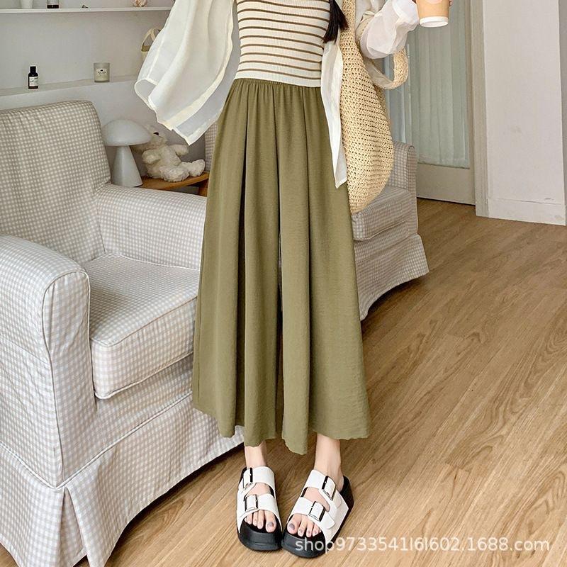 Korean ice silk pleated nine-point culottes women's high waist loose and thin wide-leg pants sweet wind lulu pants