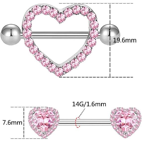 BODY16G CZCZ 14G Кольцо для пирсинга соска в форме сердца 2 Да 316L Нержавеющая сталь кольцо для пирсинга соска CZ Штанга для пирсинга соска Пирсинг соска Украшения Женские