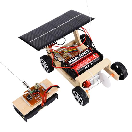 Wireless RC Vehicle Model Creative Model Toy Wooden Assembly Solar Remote Control Car for School