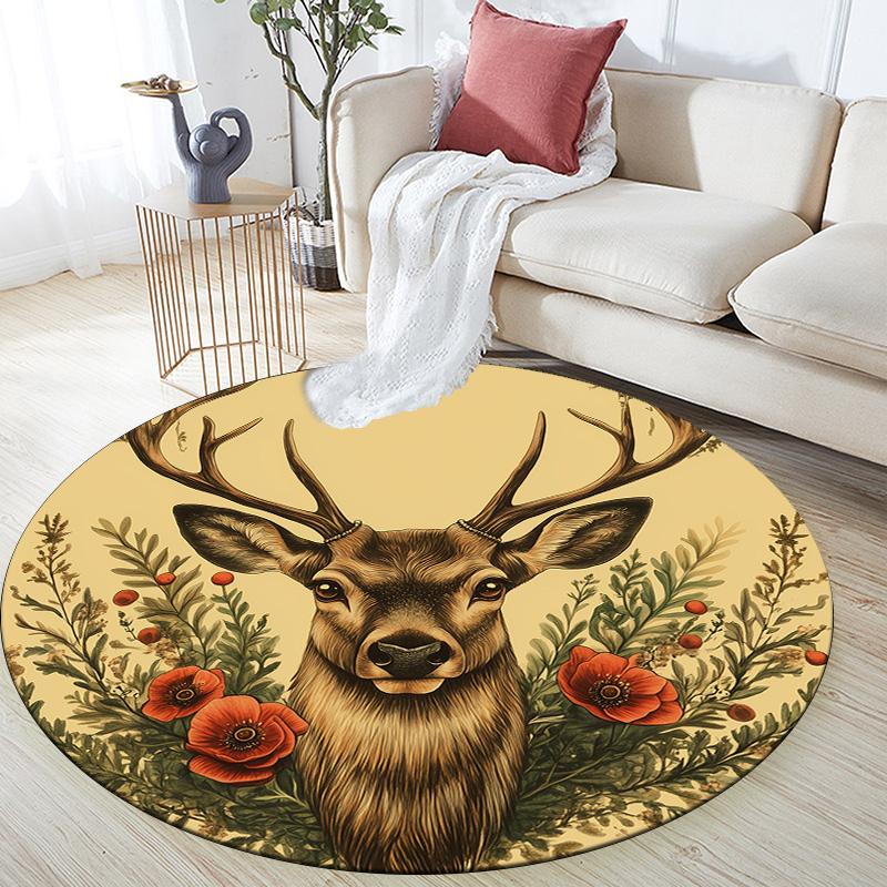 Deer Antler Flowers,Round Area Rug,Carpet Rug for Living Room Bedroom Sofa Playroom Decor,Non-slip Floor Mat