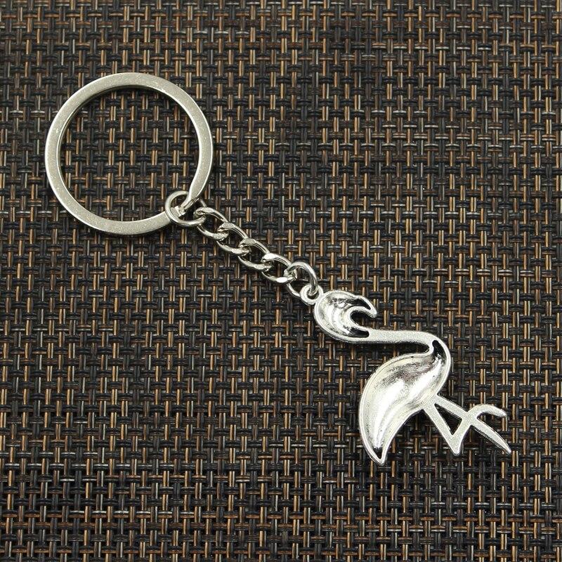 Fashion 30mm Key Ring Metal Key Chain Keychain Jewelry Antique Bronze Single Stand Crane Flamingo 25x46mm Pendant