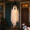 Decorative Ghost for Front Porch Luminous Halloween Hanging Swing with Witch Hat, Remote-controlled Adjustable Creepy Ornaments Brightness,