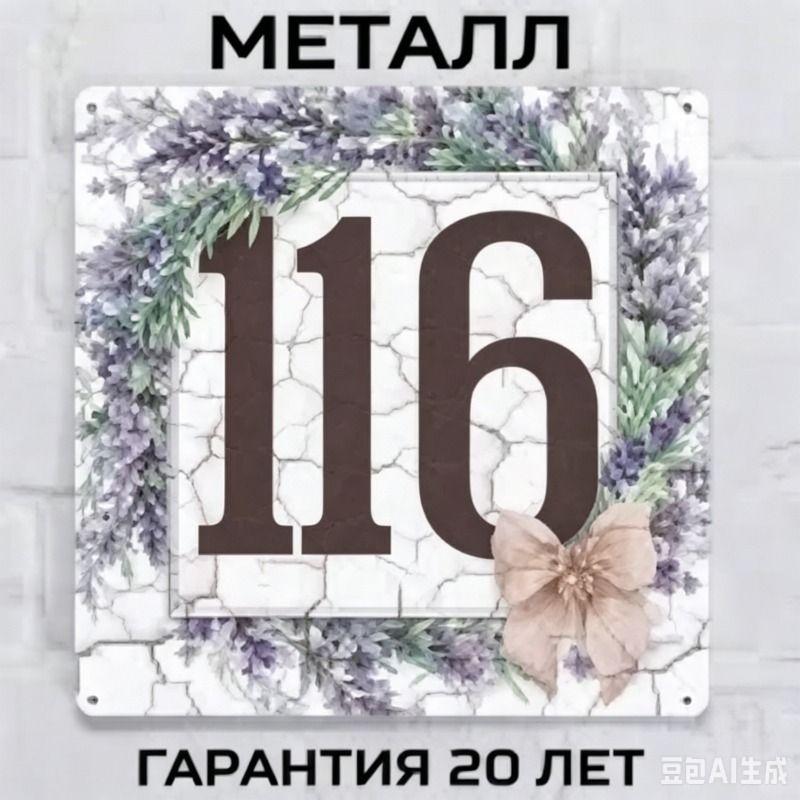 Металлическая табличка с номером дома в деревенском стиле, лавандовая, 20x20 см
