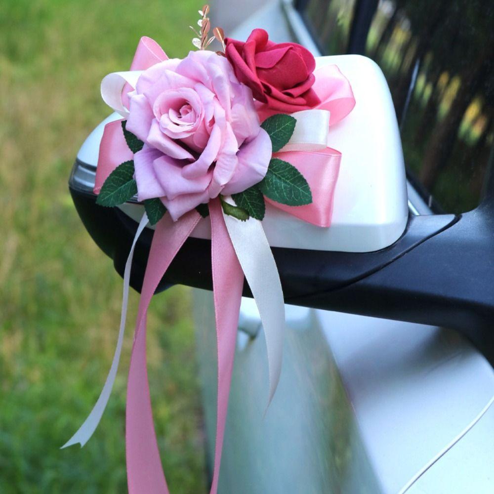 Retro Bow Rearview Mirror Decoration Luxury Bridal Vehicle Decoration Wedding Occasions