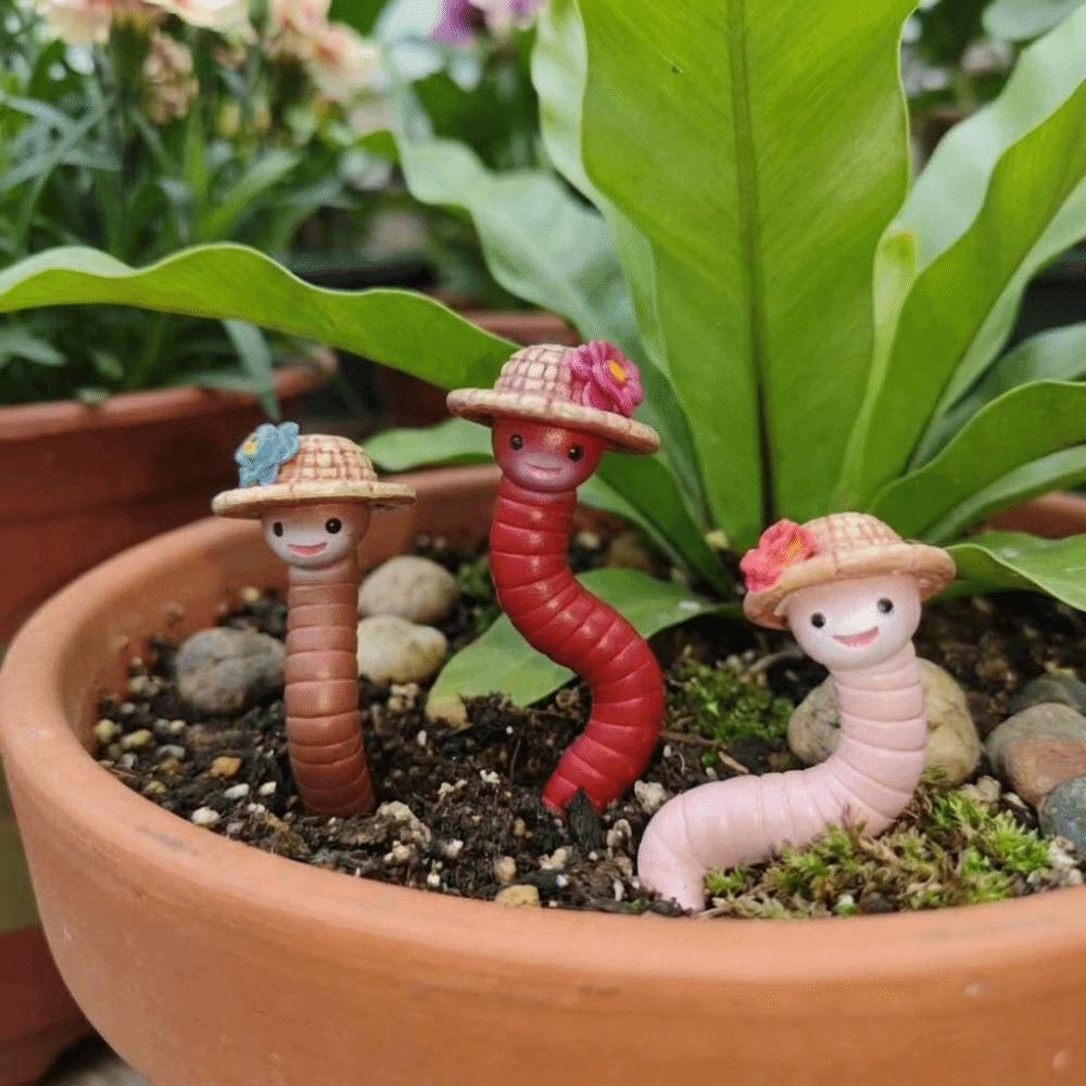 3PCS/SET Realistic Earthworm Flowerpot Decoration Resin Earthworm Ornaments Indoor Plants