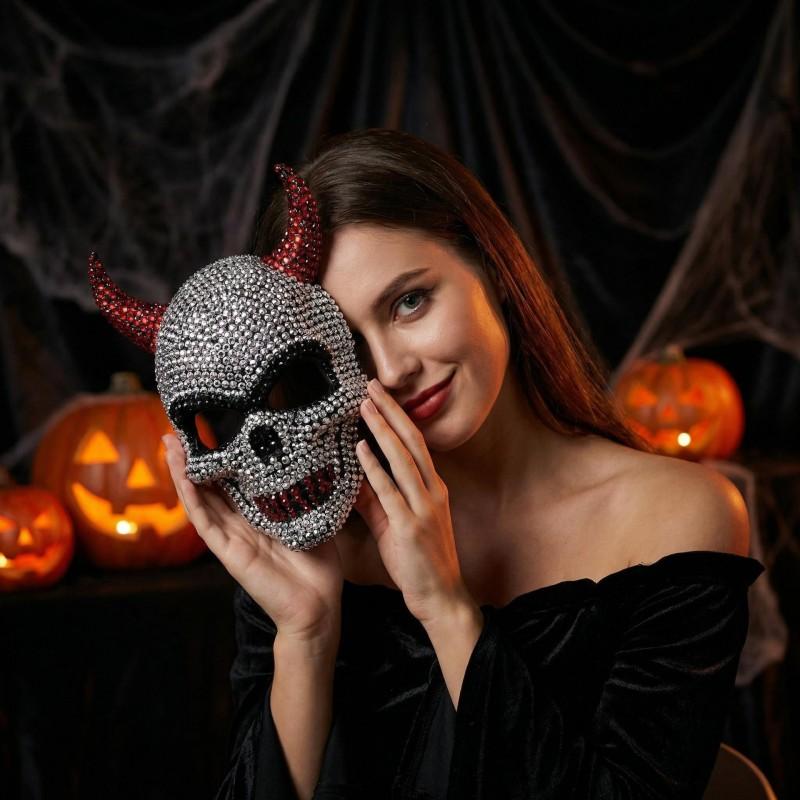 Rhinestone Halloween Horror Mysterious Mask Party Masquerade Cosplay Costume Prop