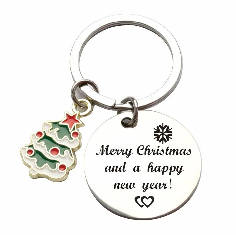Красивые рождественские тематические брелки для ключей с гладкой биркой из нержавеющей стали «Счастливого Рождества» праздничные подарочные брелки