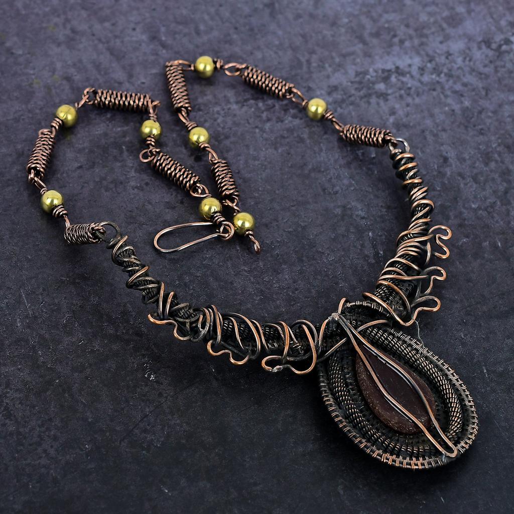 Kashmir Red Ruby Gemstone Handmade Copper Wire Wrap Jewelry Necklace 18" Y6M73