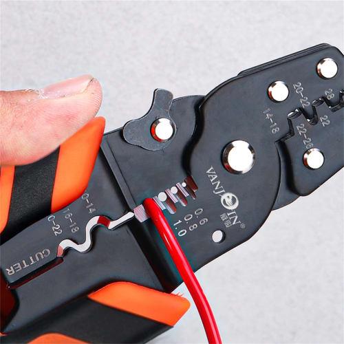 Terminal Crimping Pliers (for Both Faston and Bare Crimp Terminals) with Wire Cutting Function for Fine Wire Stripping. Universal Wire Crimper Strippe