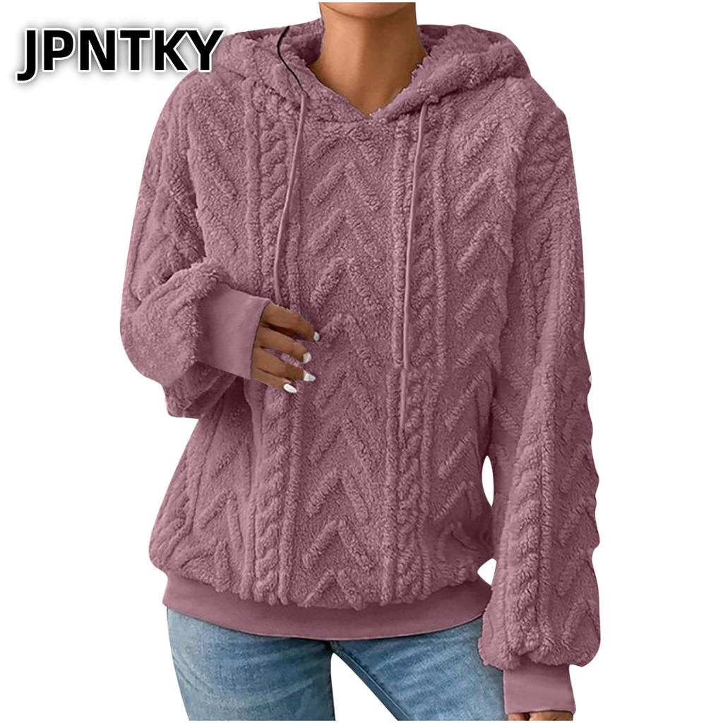 JPNTKY Женская мода Повседневные однотонные худи и свитшоты с принтом и длинным рукавом