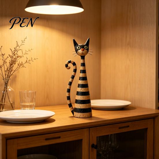 Фигурки Кошки Винтажные и Скульптуры из Смолы, Художественные Полосатые Статуэтки, Декор для Дома для Влюбленных, Элегантное Украшение в Горошек, Подарок на Новоселье для Влюбленных