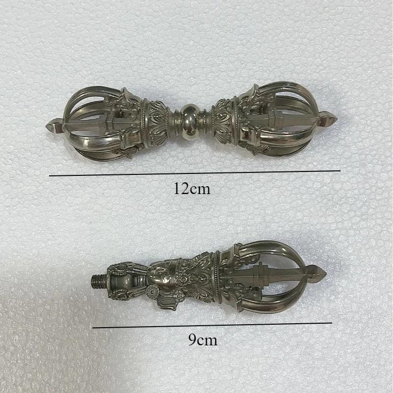 1PCS Craftsmanship Tibetan White Copper Diamond Bell and Pestle Precision Nine Leg Bell Feng Shui Ornament