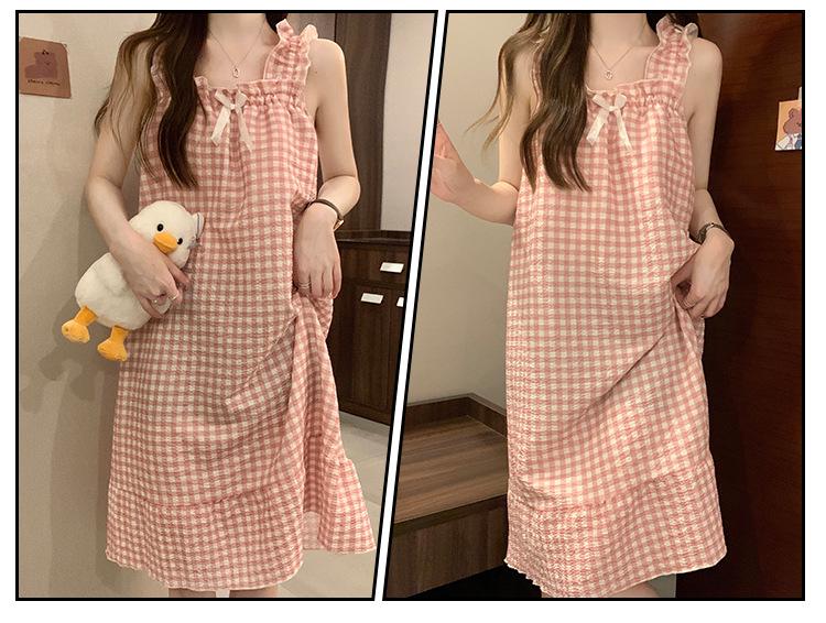 Женская летняя ночная рубашка из хлопка с пузырьками и подтяжками на груди — легкая, стильная домашняя одежда для дома и улицы