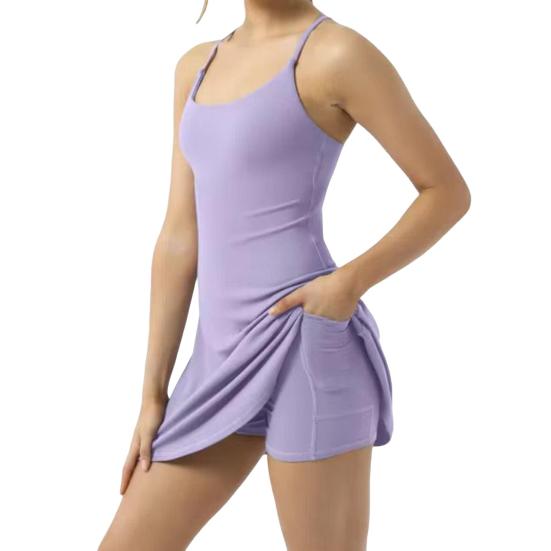 Женское теннисное платье без рукавов с шортами и карманами, на тонких бретельках, с вырезом-борцовкой, мини-платье, спортивные платья для гольфа, бега