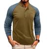 Men's  Winter Button Collar Contrast Long Sleeve T-Shirt Men's Pocket Long Sleeve Top