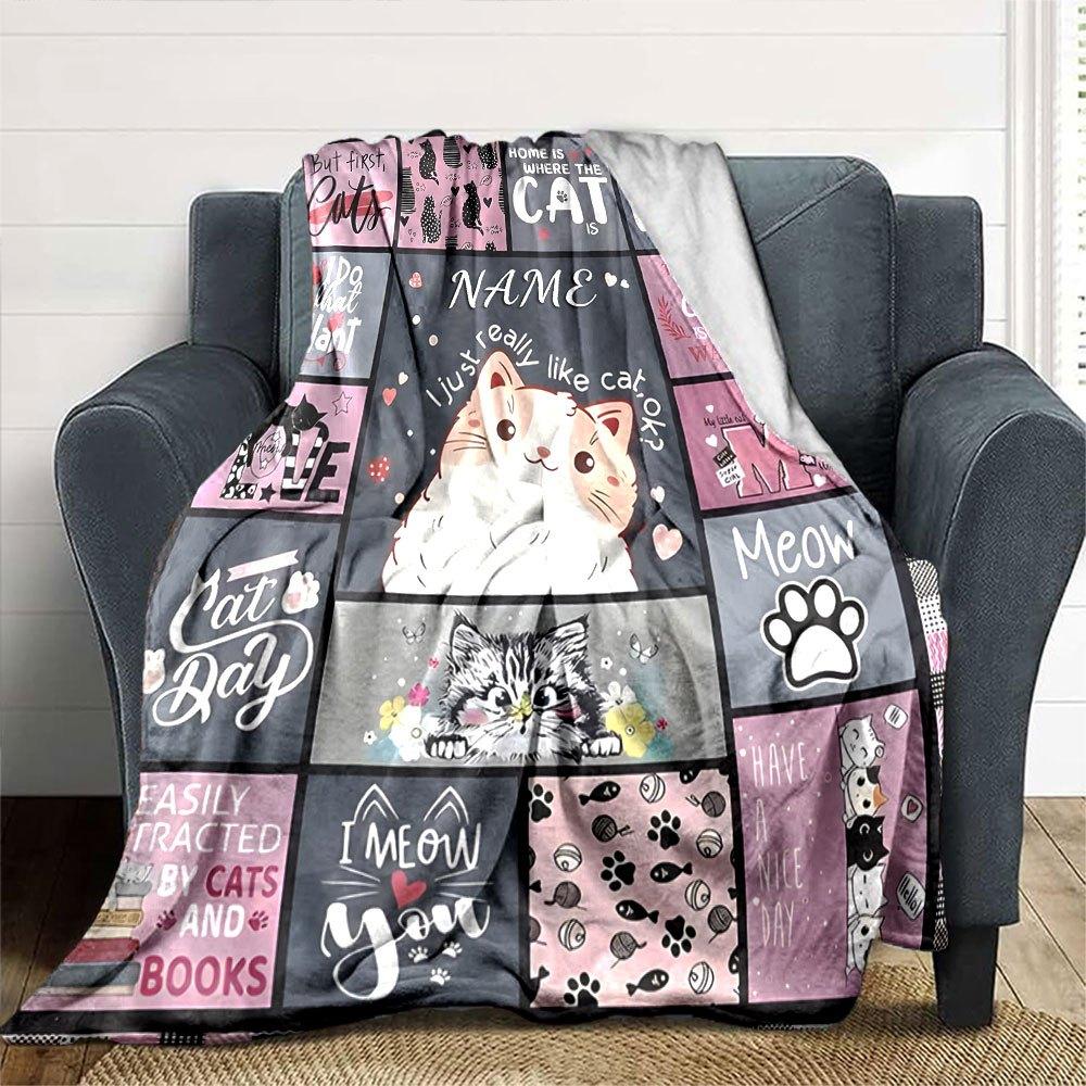 Cats And Quotes Multipurpose Customizable Blanket Personalized Name Soft Warm Cozy For Sofa Couch Office Bed Picnics Ideal For All Seasons Modern