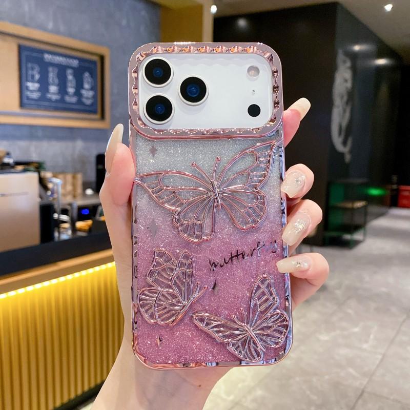 3D чехол с блестками в виде бабочки для iPhone 17 Pro Max 17 Air 17Pro Ударопрочный Прозрачный Мягкий ТПУ Покрытие Задняя крышка телефона