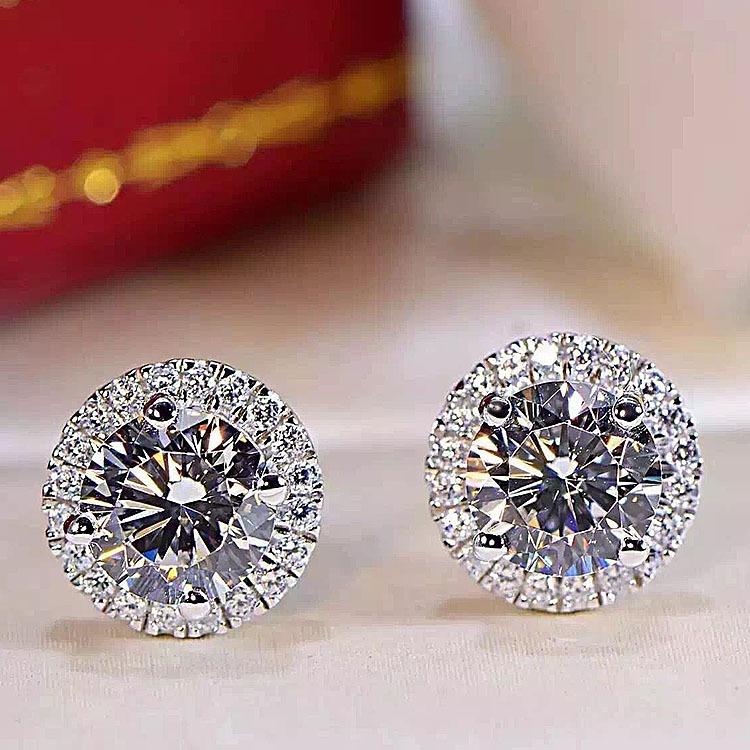 Luxury Female Crystal White Zircon Stud Earrings Simple Gold Round Earrings Vintage Wedding Earrings For Women