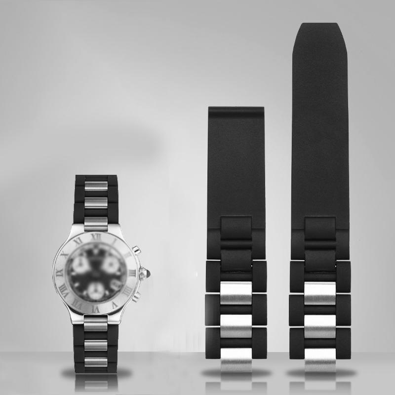 Силиконовый ремешок для часов с ремешком из нержавеющей стали для автомобильных часов, ремень, выпуклый 20*10 мм, резиновый ремешок для часов, браслет на запястье
