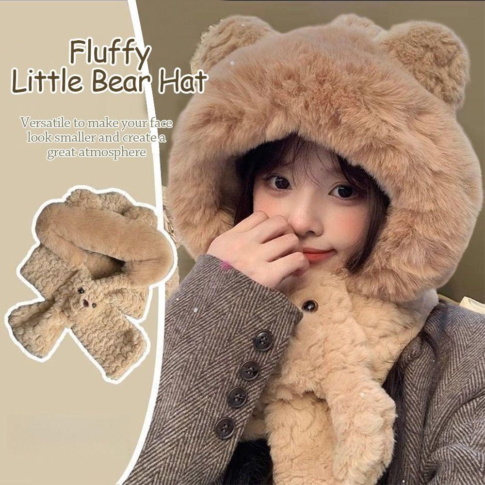 Plush Integrated Hat Scarf Set Warm Neck Warmer New Pullover Cap for Outdoor Cycling Skiing