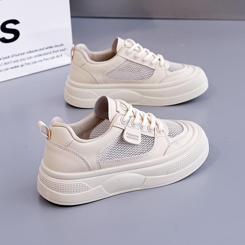 Модная женская обувь Новые женские плоские кроссовки Летняя сетчатая дышащая резиновая поверхность Повседневная обувь Женские вулканизированные туфли на шнуровке 2025