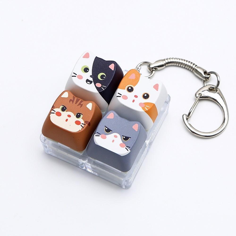 Mechanical Fidget Keychain Finger Button Calming Keychain Cat Keyboard Fidget Toy Children Adults