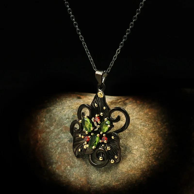 Винтажное богемное ожерелье с цветком и геометрическим узором, с двойным цирконом, цепочка для ключицы, роскошные женские украшения 925 пробы, ожерелье с подвеской