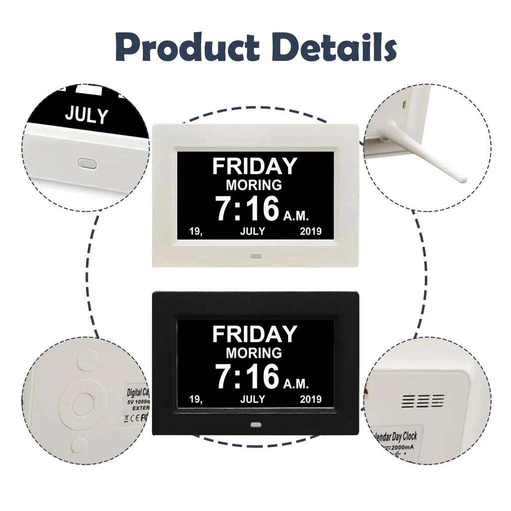 7-дюймовый большой экран, цифровой календарь, часы на день, 8 языков, время, дата, месяц, год, часы для слабоумия для пожилых людей, старый Peo I5J8