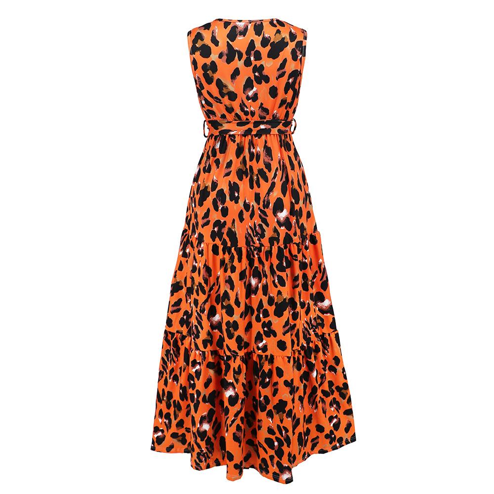 HNXC Женская мода лето весна леопардовый принт без рукавов V-образным вырезом с высокой талией повседневные платья