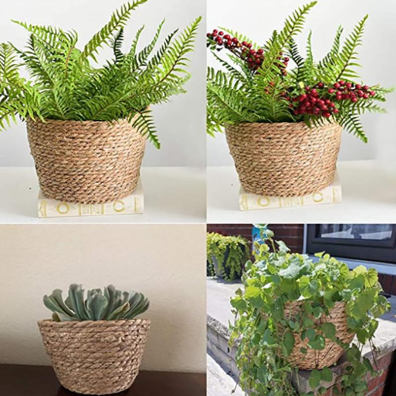 Nordic INS Straw Weaving Flower Plant Basket Grass Planter Indoor Outdoor Garden Pot Covert Container for Plantable Bonsai Decor