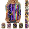 Women's Fashion Casual Round Neck Three-quarter Sleeve Carnival Print T-shirt Top