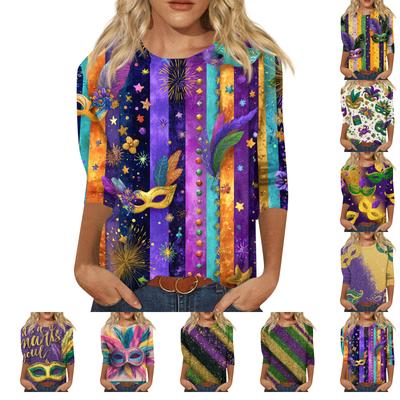 Женская модная повседневная футболка с круглым вырезом и рукавом три четверти с карнавальным принтом