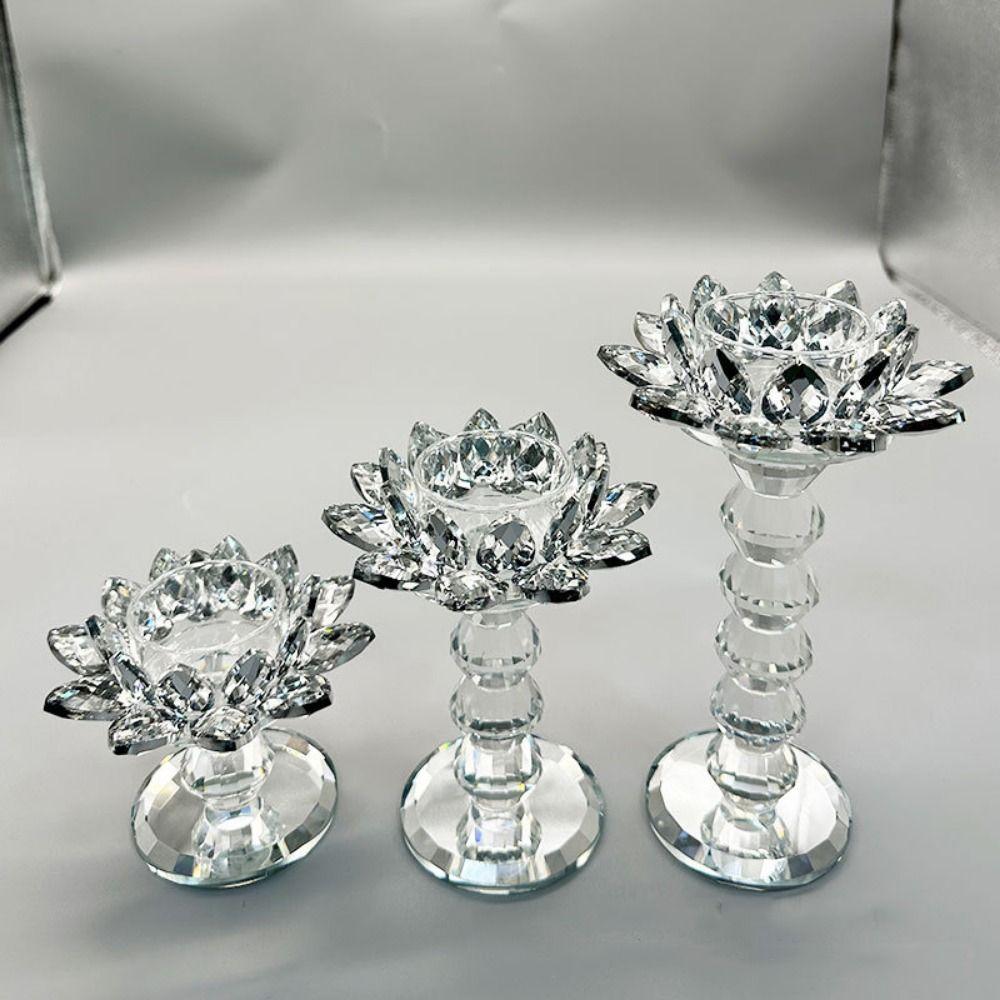 Durable Crystal Lotus Candlestick Elegant Lotus Flower Figurines Glass Candle Stand  Coffee Table
