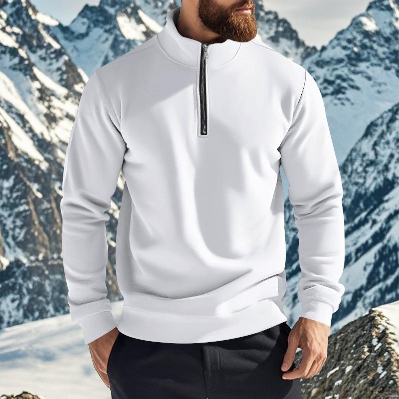 Men S Fleece Lined Zip Stand Collar Solid Color Casual Sweatshirt