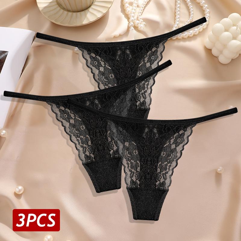 New 3Pcs/Set Sexy Lace Floral Panties For Women Low Waisted Thongs Briefs Sets Fashion Cozy Transparent Intimates Lingerie S-XL