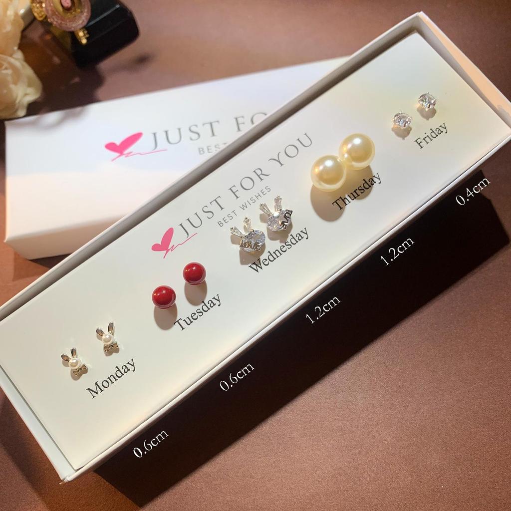 Набор серег-пуссетов в форме сердца с цирконом, цветком и жемчугом для женщин