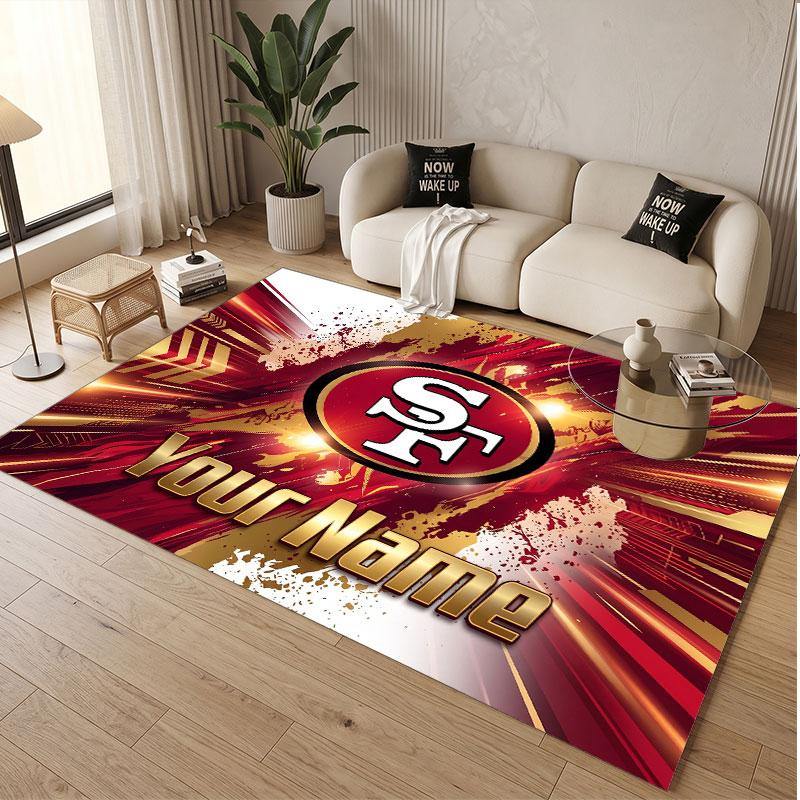 Custom Rug San Francisco 49ers Pattern Print Name Text Soft Non‑Slip Floor Carpet for Home Indoor Decoration