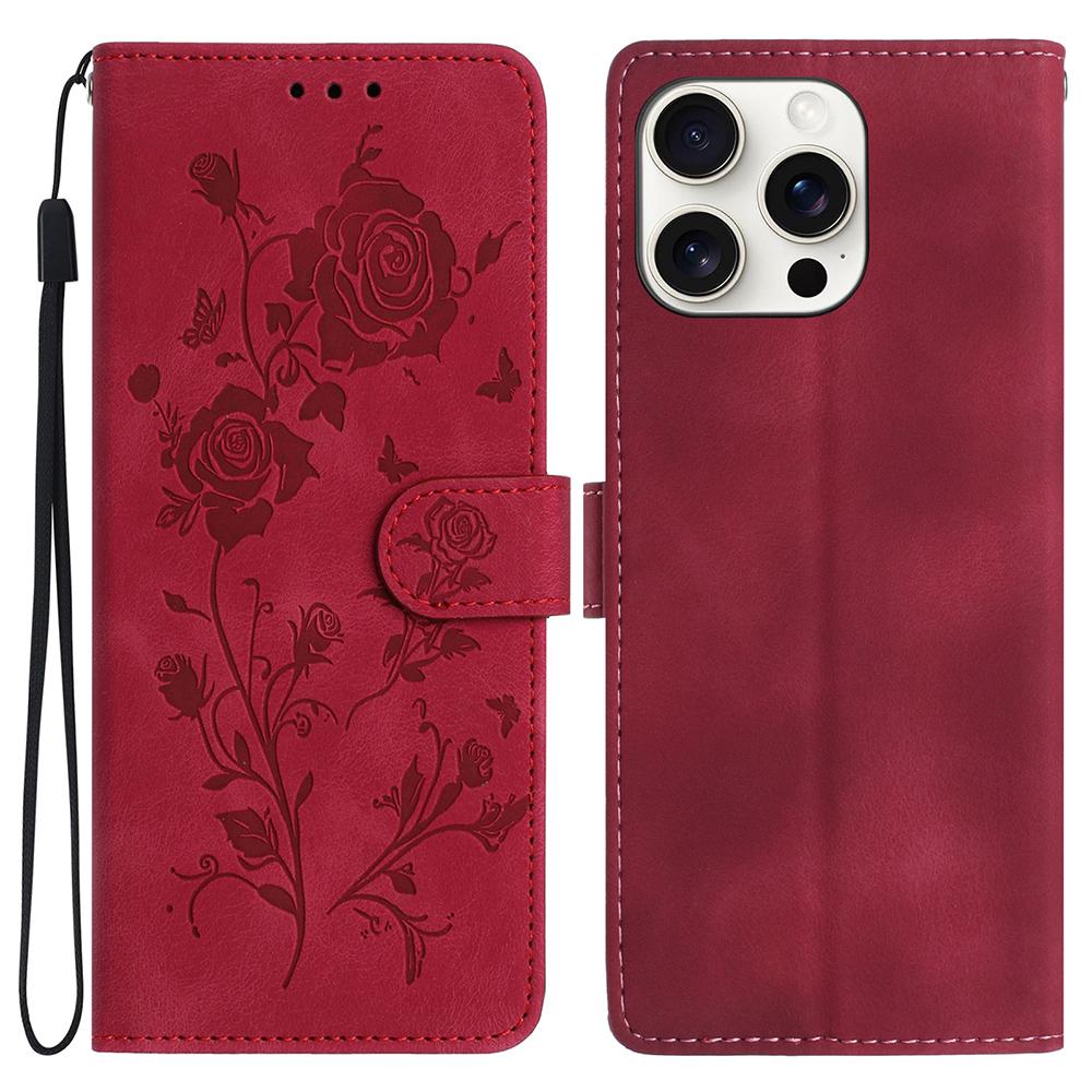 For iPhone 14 Pro Wallet Case Rose Pattern Imprinted Leather Flip Stand Phone Cover