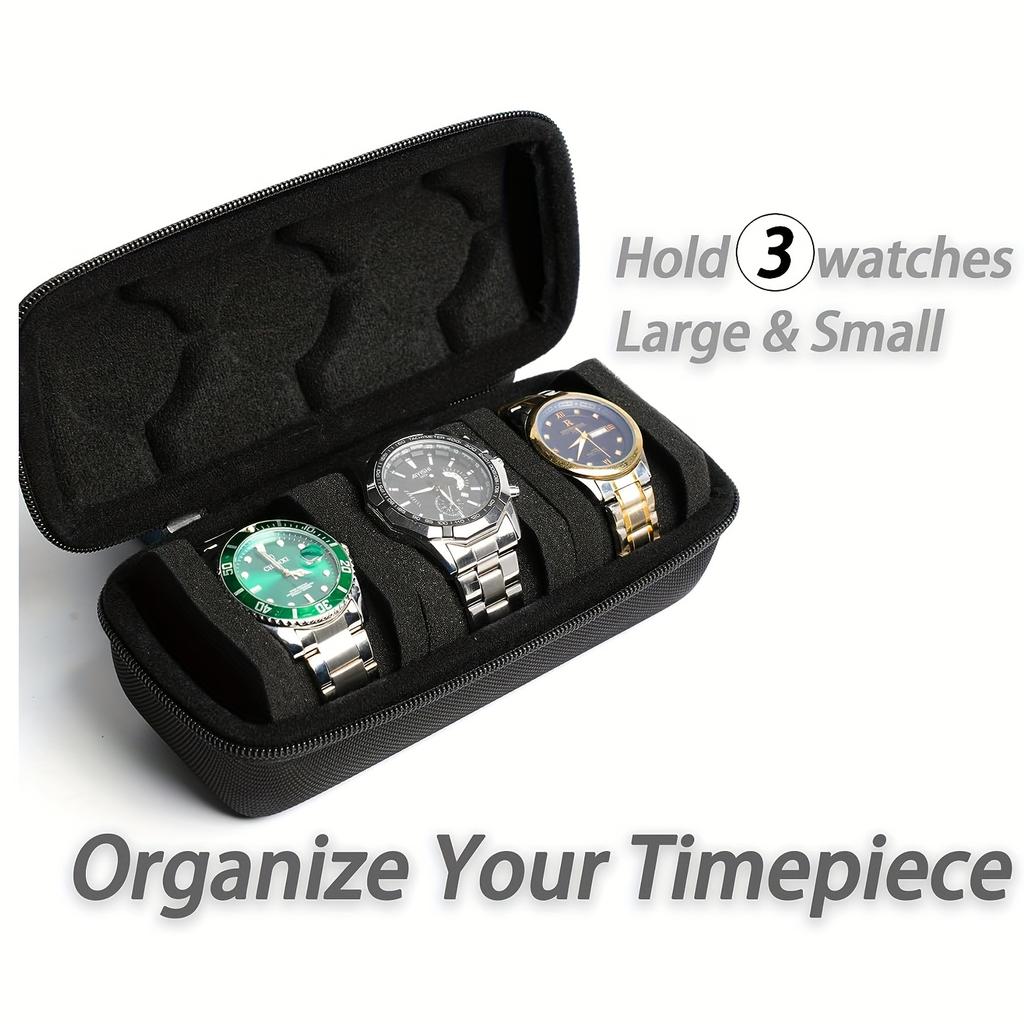 [Жесткий чехол для часов] 3 шт. Жесткий дорожный чехол для часов, Органайзер для хранения часов, с мягкой подушкой из пеноматериала, ручка