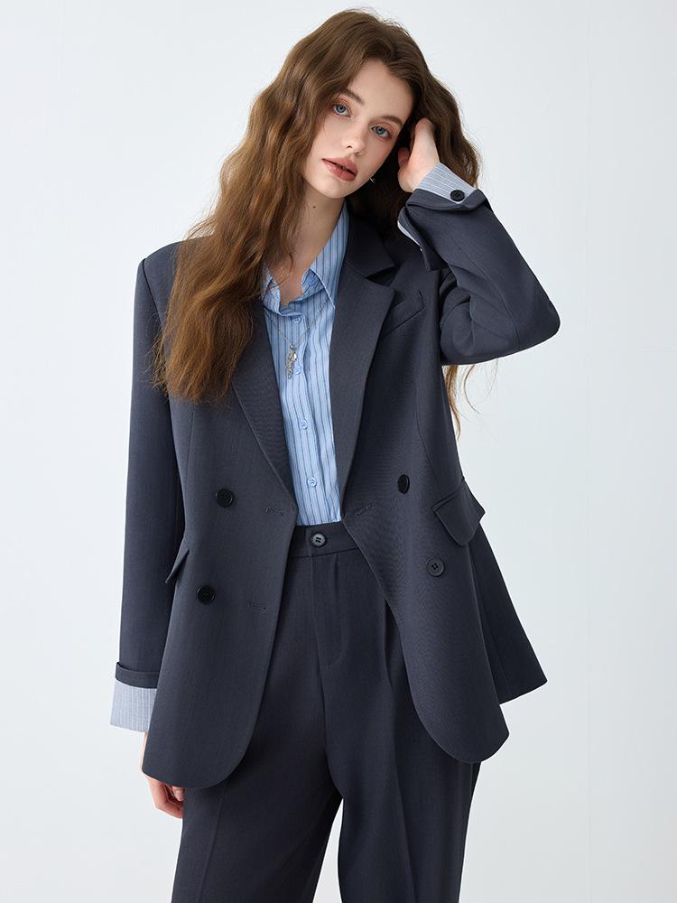 Женский повседневный костюм высокого класса: Осенний профессиональный стиль с темпераментом, включает куртку и брюки палаццо