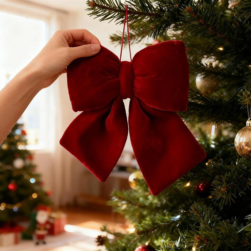 Large Red Velvet Bow Christmas Tree Hanging Pendants Christmas Party Decoration New Year Holiday Home DIY Ornaments