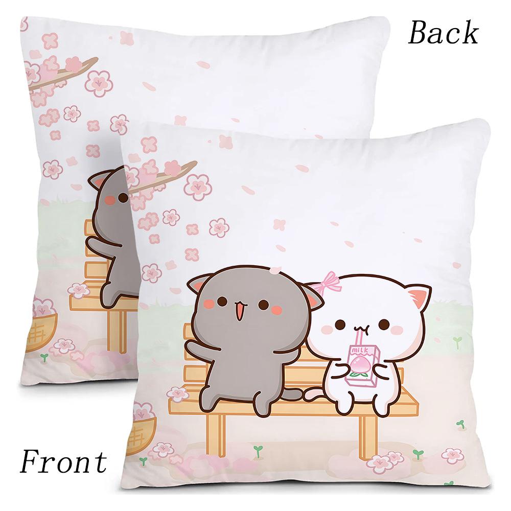 Kawaii Cute Peach Mochi Cat Pillow Covers Cartoon Sofa Decorative Home Double-Sided Printing Short Plush Cute Cushion Cover