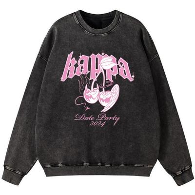 Дьявольская вишня и ангельская вишня Женский винтажный хлопковый свитшот с эффектом стирки Тонкий пуловер Повседневная толстовка с капюшоном