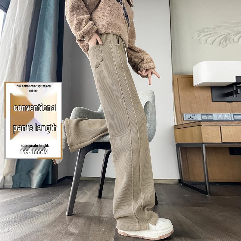 Женские широкие спортивные брюки из овечьей шерсти, осенне-зимние зауженные прямые, высокие плюс бархат, очень длинные, верхняя одежда хлопковые брюки.