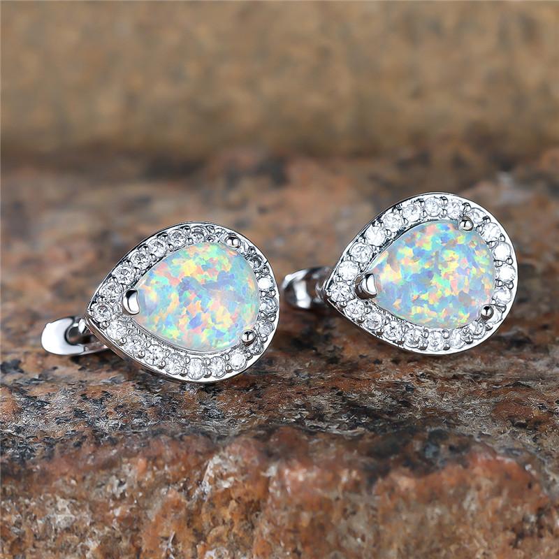 Boho Женские белые огненные опаловые клипсы-серьги Винтажные капли воды Свадебные украшения для женщин