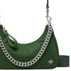 Tory Burch Mercer Detachable Chain Strap Zipper Closure Recycled Nylon Leather Trim Crescent Bag Women Handbags Dark-Green 146365-300