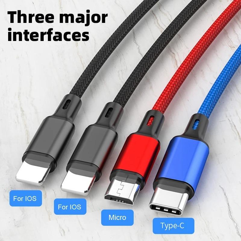 4 в 1 USB-кабель для зарядки 3A USB A на Micro USB/Type C/8-контактный кабель для зарядки iPhone, быстрая передача данных для iPhone 14 11 Xiaomi